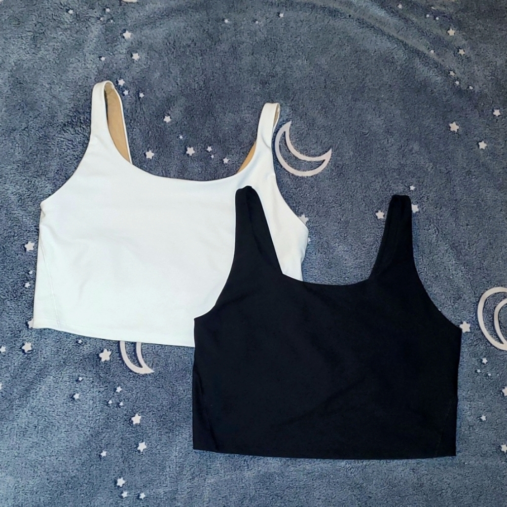 Set of 2 Black White Old Navy Powersoft Longline Sports Bras Athleisure Workout